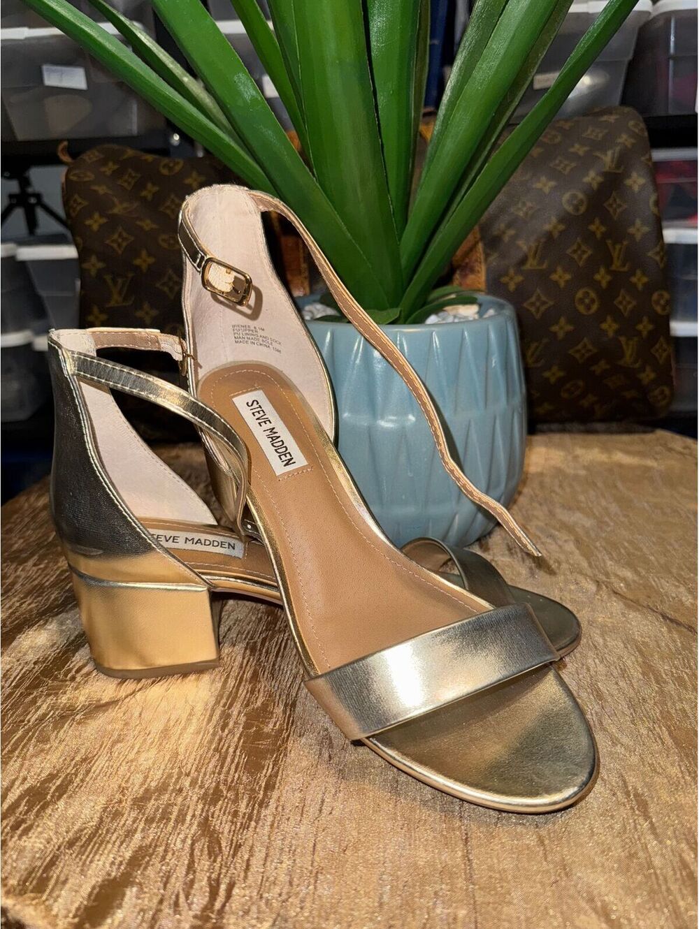 Steve Madden Open Toe Block Heel (Gold)